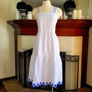 J Crew Embroidered Scalloped Tiered Dress in White